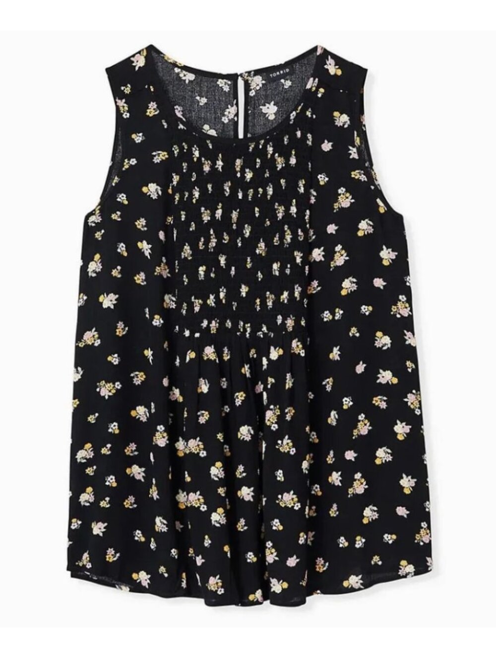 TORRID 5 Plus Size Black Ditsy Floral Crinkled Gauze Smocked Tank Whimsigoth 5X